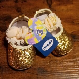 NWT Girls Sz 3 Gold Blingy Myggpp Velcro Closure Easy On Easy Off